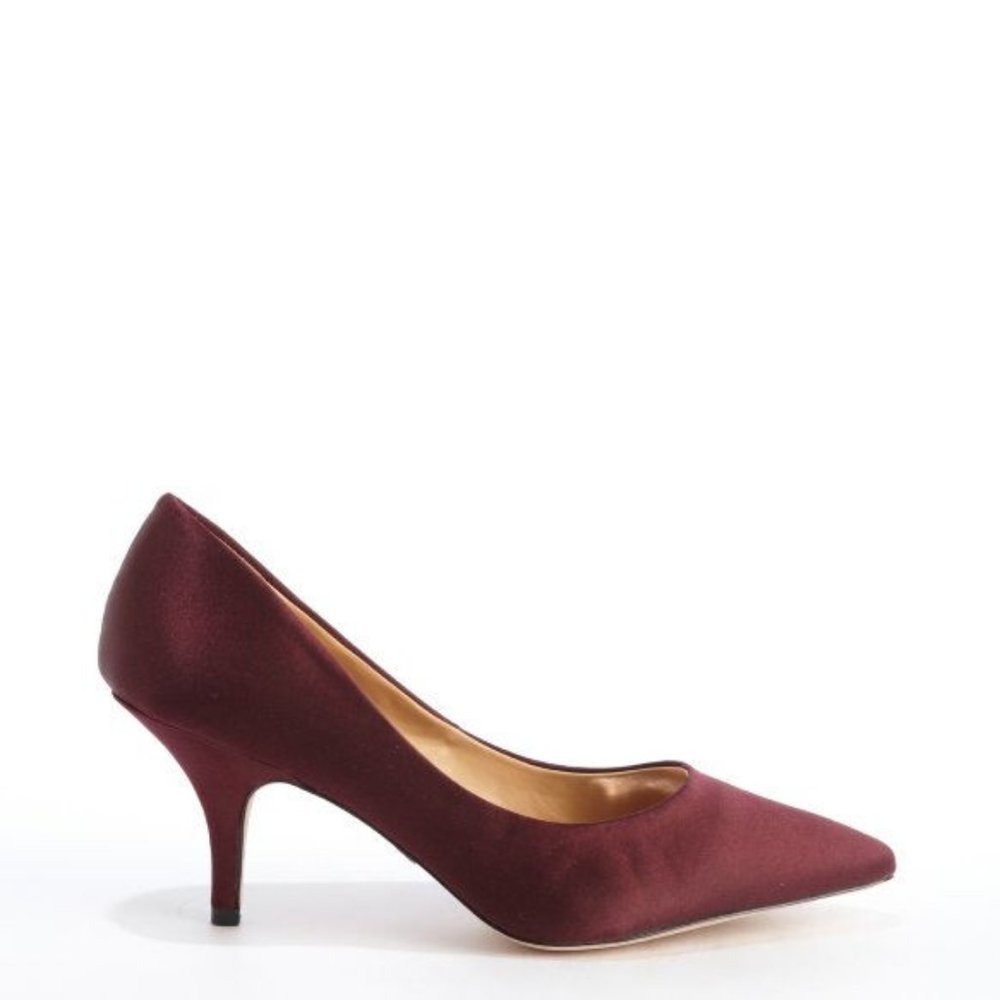 Badgley Mischka Burgundy Satin Pointed-Toe Pumps - Picture 2 of 3